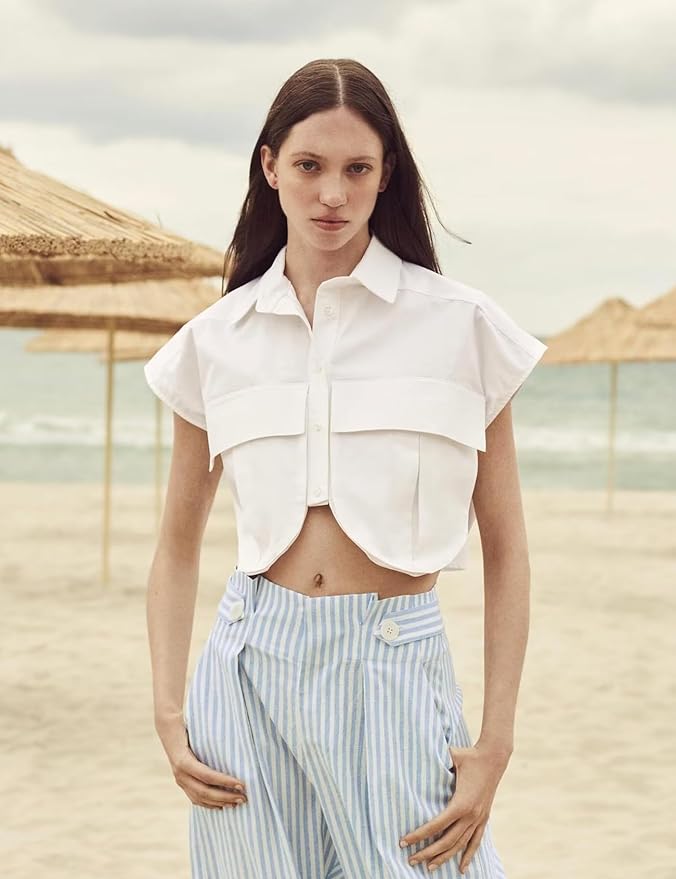 Button Down Crop Shirt - White
