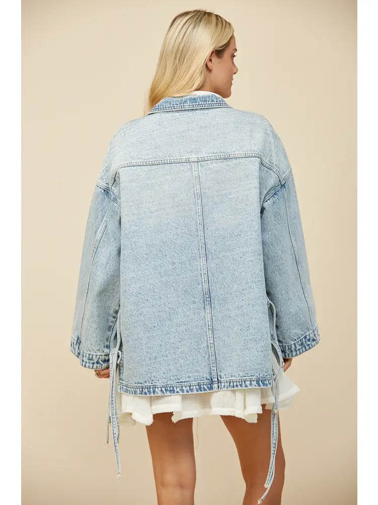 Boho Side Tie Detail Oversized Denim Jacket