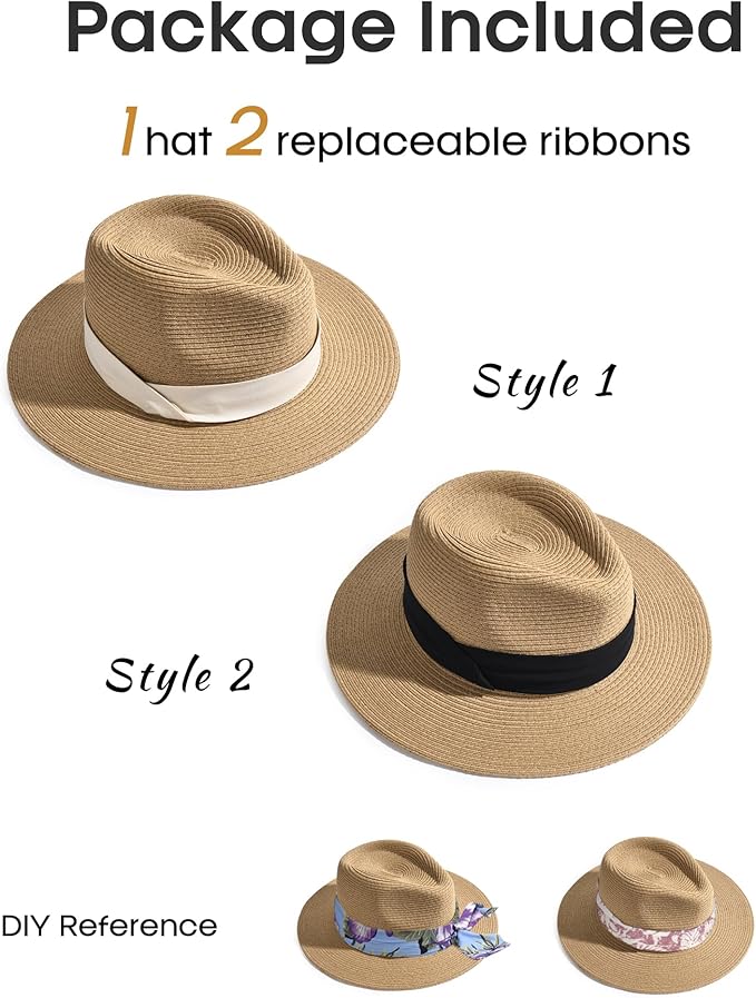 Women's Sun Hat with Black and White Ribbon
