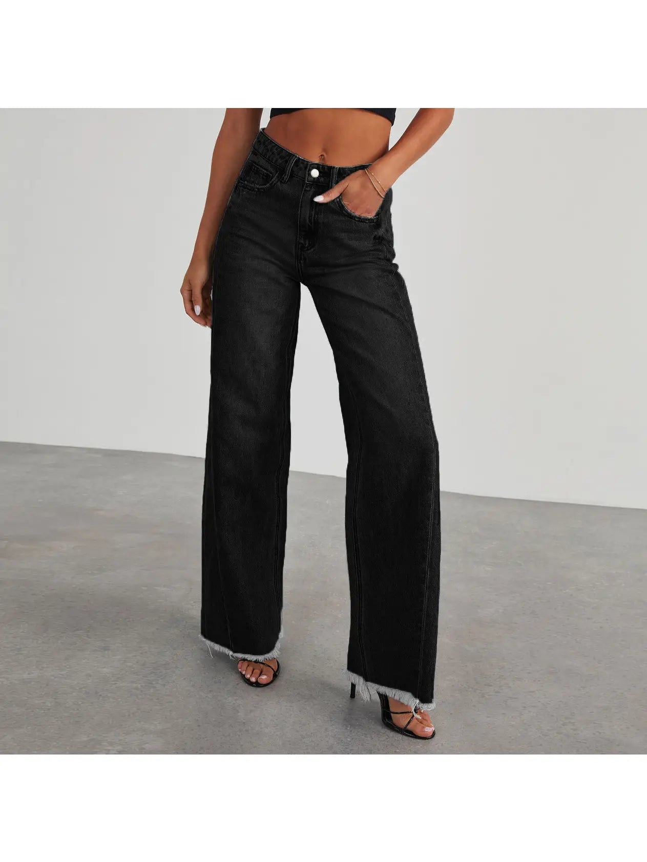 High Waist Jeans Wide Leg Black Denim Pants