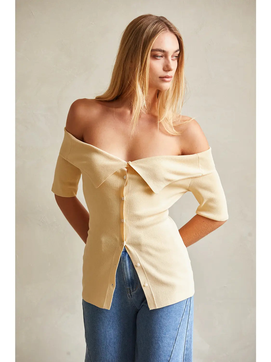 Off Shoulder Sweater Knit Top
