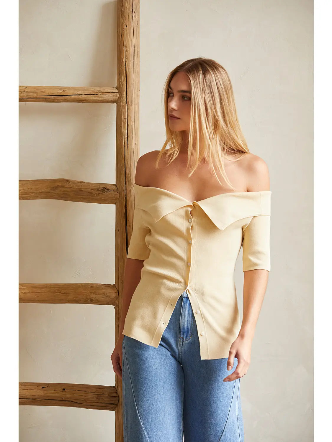 Off Shoulder Sweater Knit Top