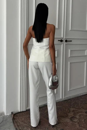 White Strapless Trouser Set