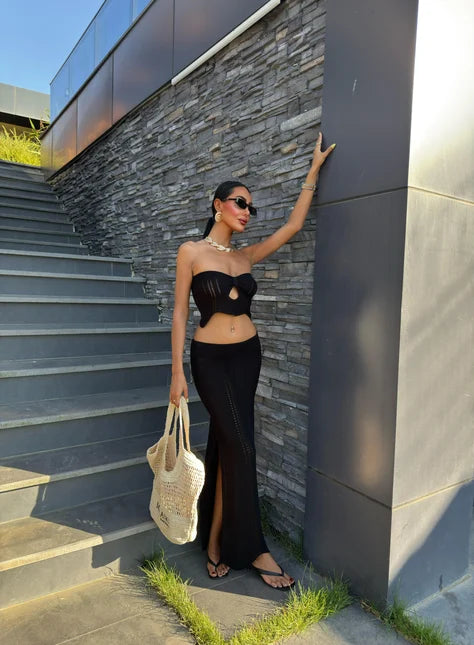 Black Knit Beachwear Set