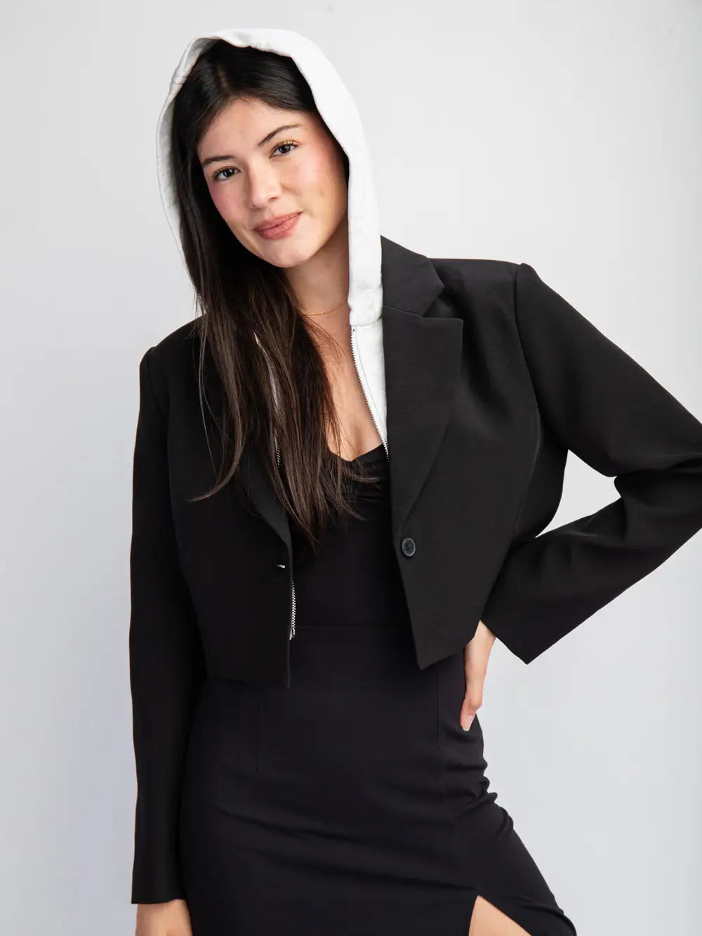 Cropped Blazer with Hoodie Insert
