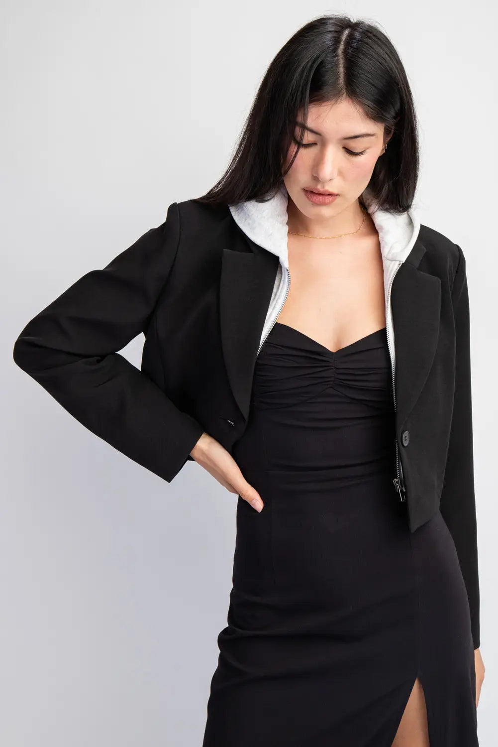 Cropped Blazer with Hoodie Insert