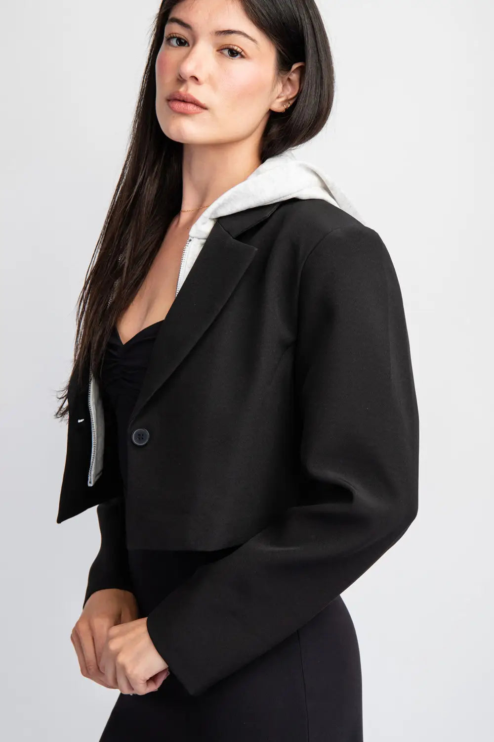 Cropped Blazer with Hoodie Insert