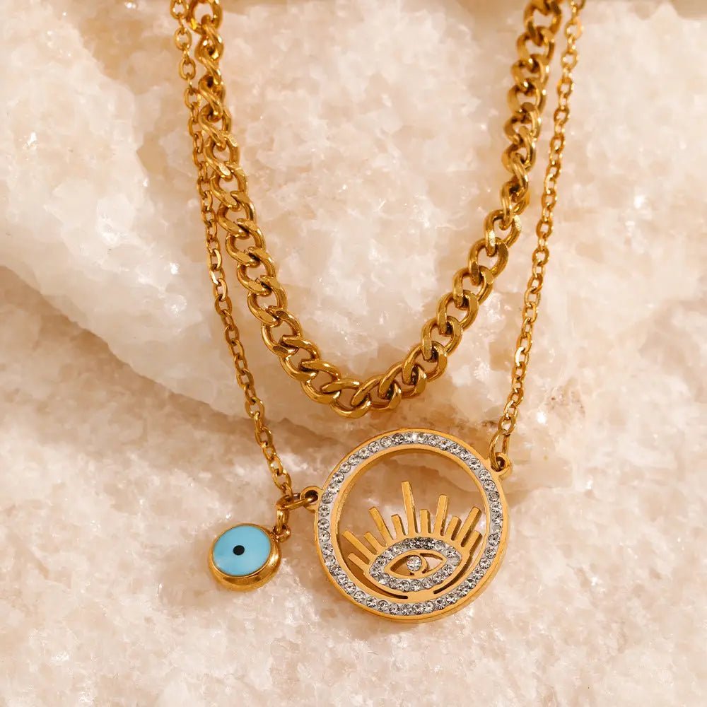 Double Evil Eye Pendant Necklace