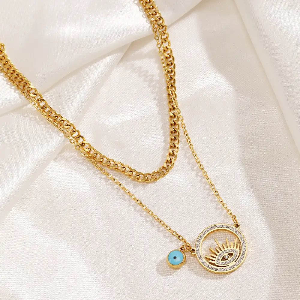 Double Evil Eye Pendant Necklace