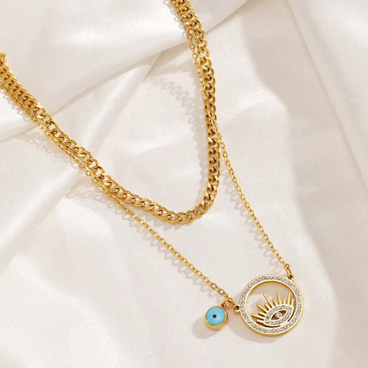 Double Evil Eye Pendant Necklace