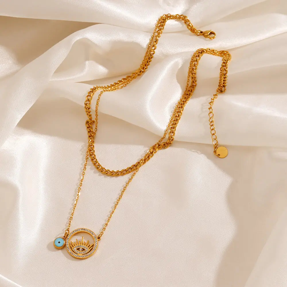 Double Evil Eye Pendant Necklace