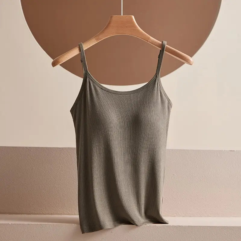 Basic Rib Camisole Tank Top with Built-in Bra