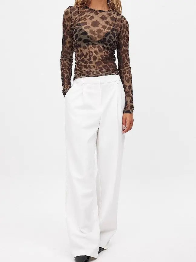Leopard Sheer Mesh See Through Fitted Layering Top