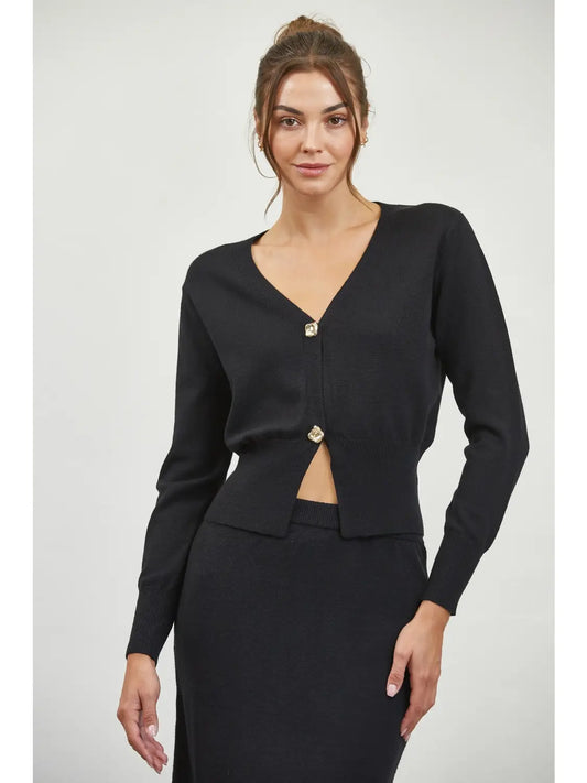 Long Sleeve Metal Buttoned Sweater Cardigan