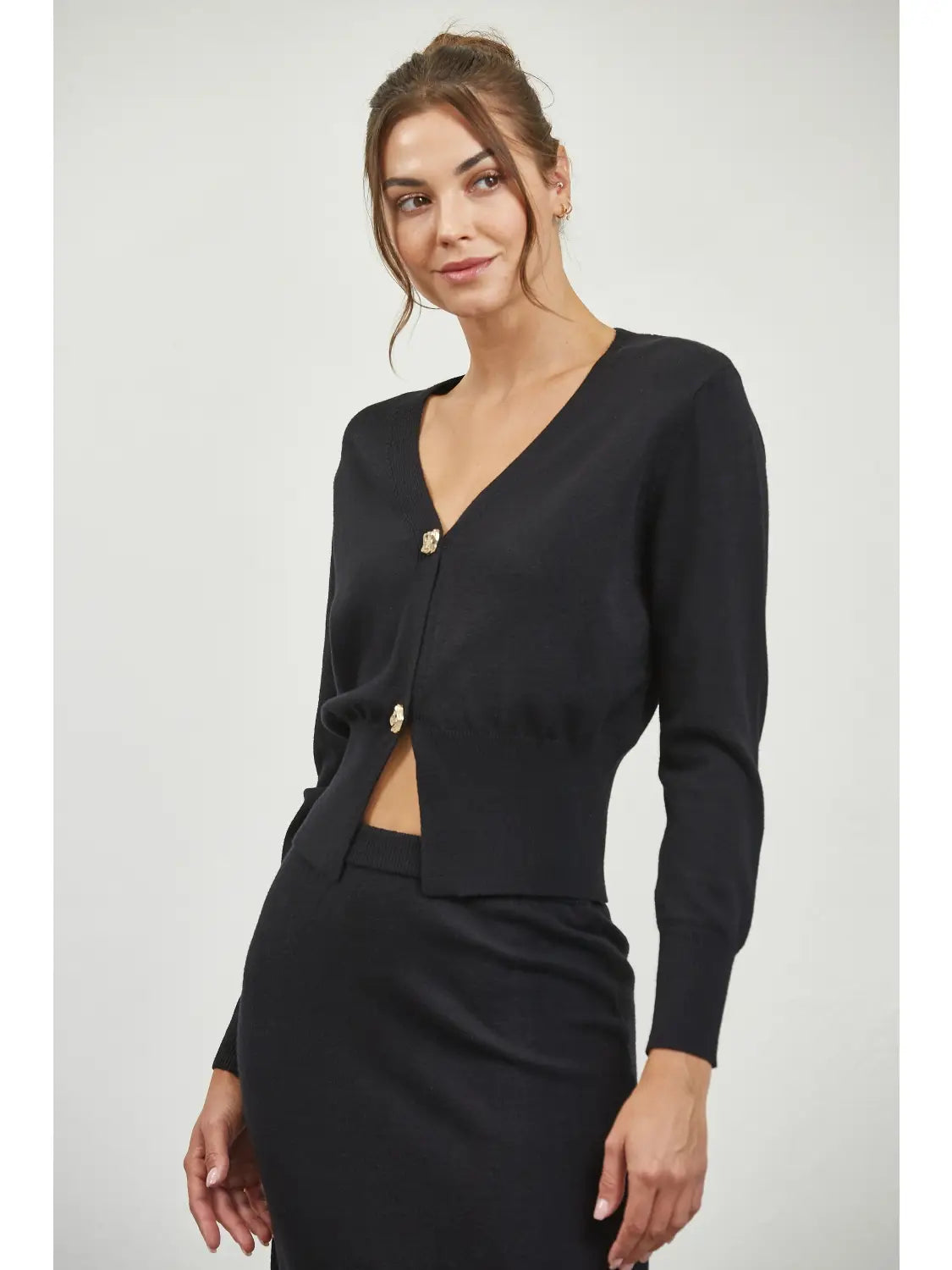 Long Sleeve Metal Buttoned Sweater Cardigan