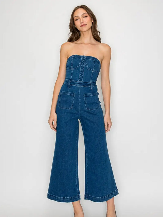 Midi Tube Denim Jumpsuit