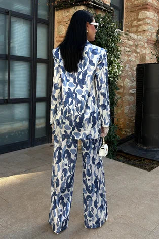 Blue and White Silk Blazer Set