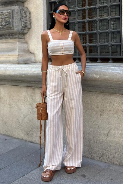 Tan Pin Stripped Set
