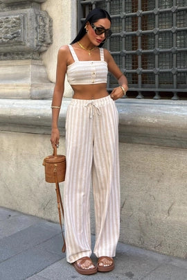Tan Pin Stripped Set