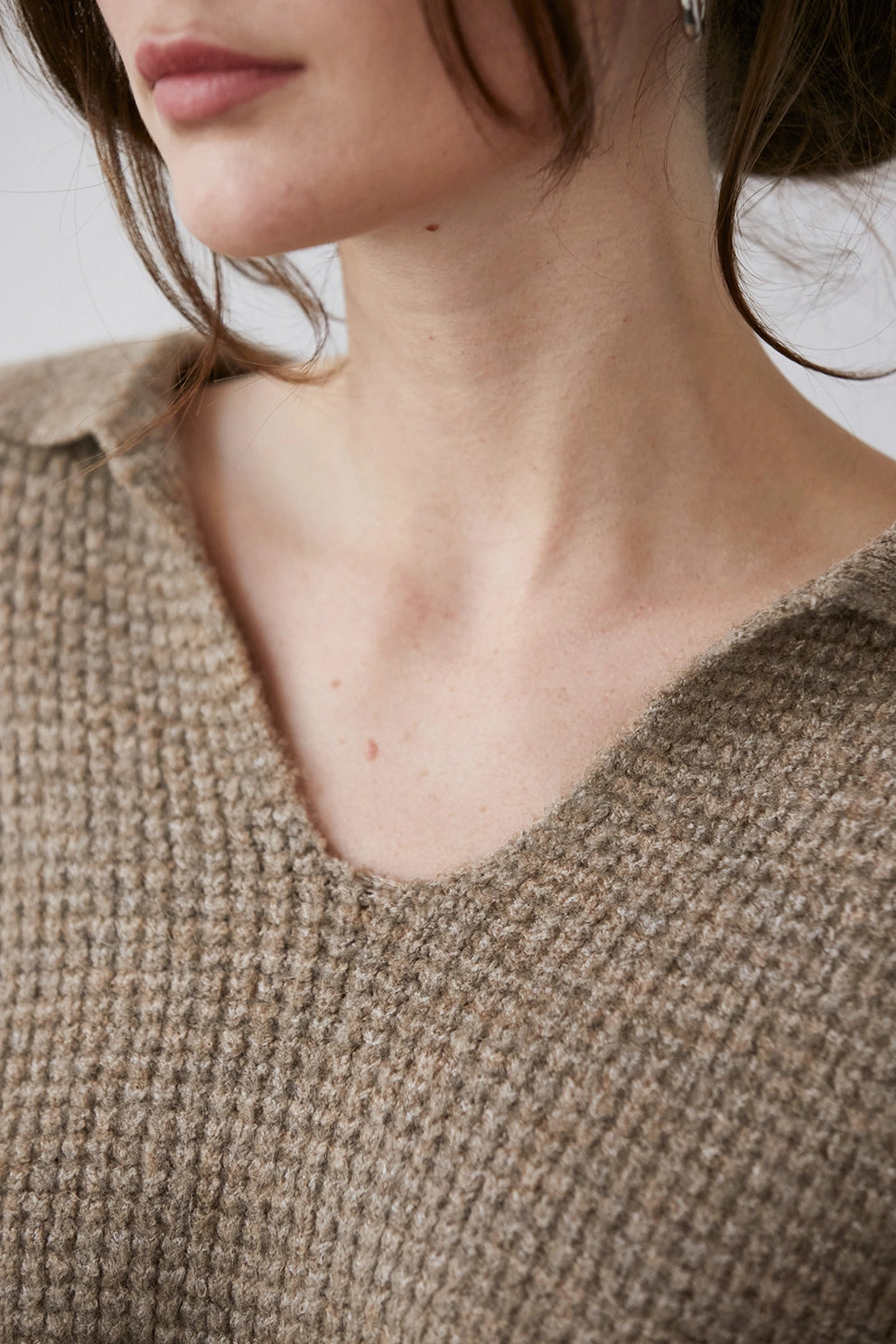 Waffle Polo Sweater Knit Top