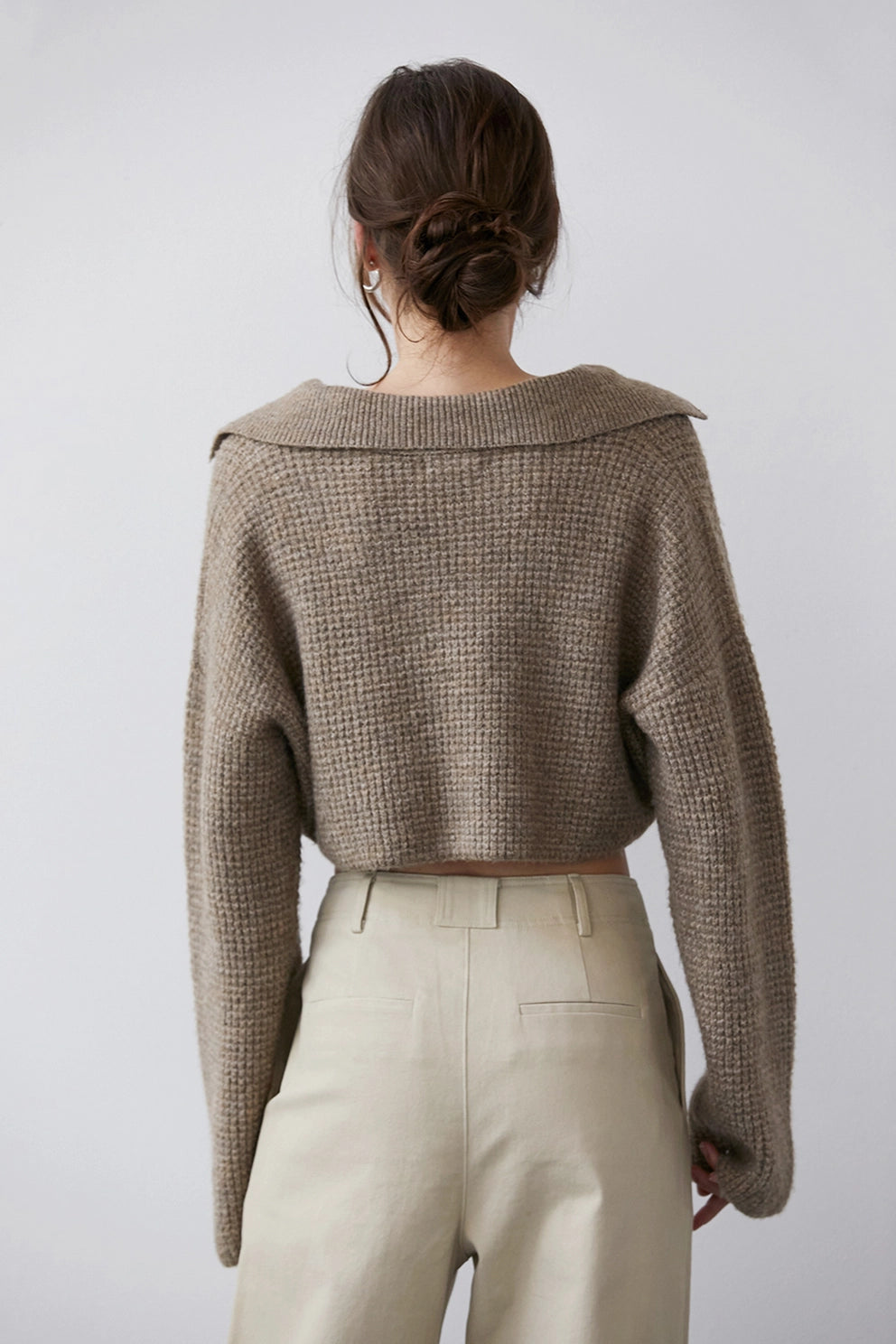 Waffle Polo Sweater Knit Top