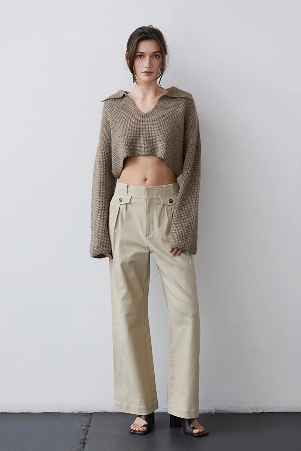Waffle Polo Sweater Knit Top