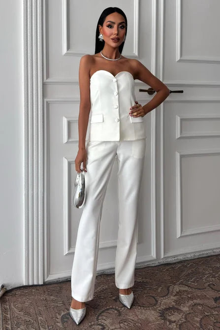 White Strapless Trouser Set