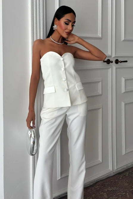 White Strapless Trouser Set