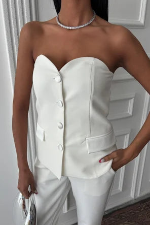 White Strapless Trouser Set