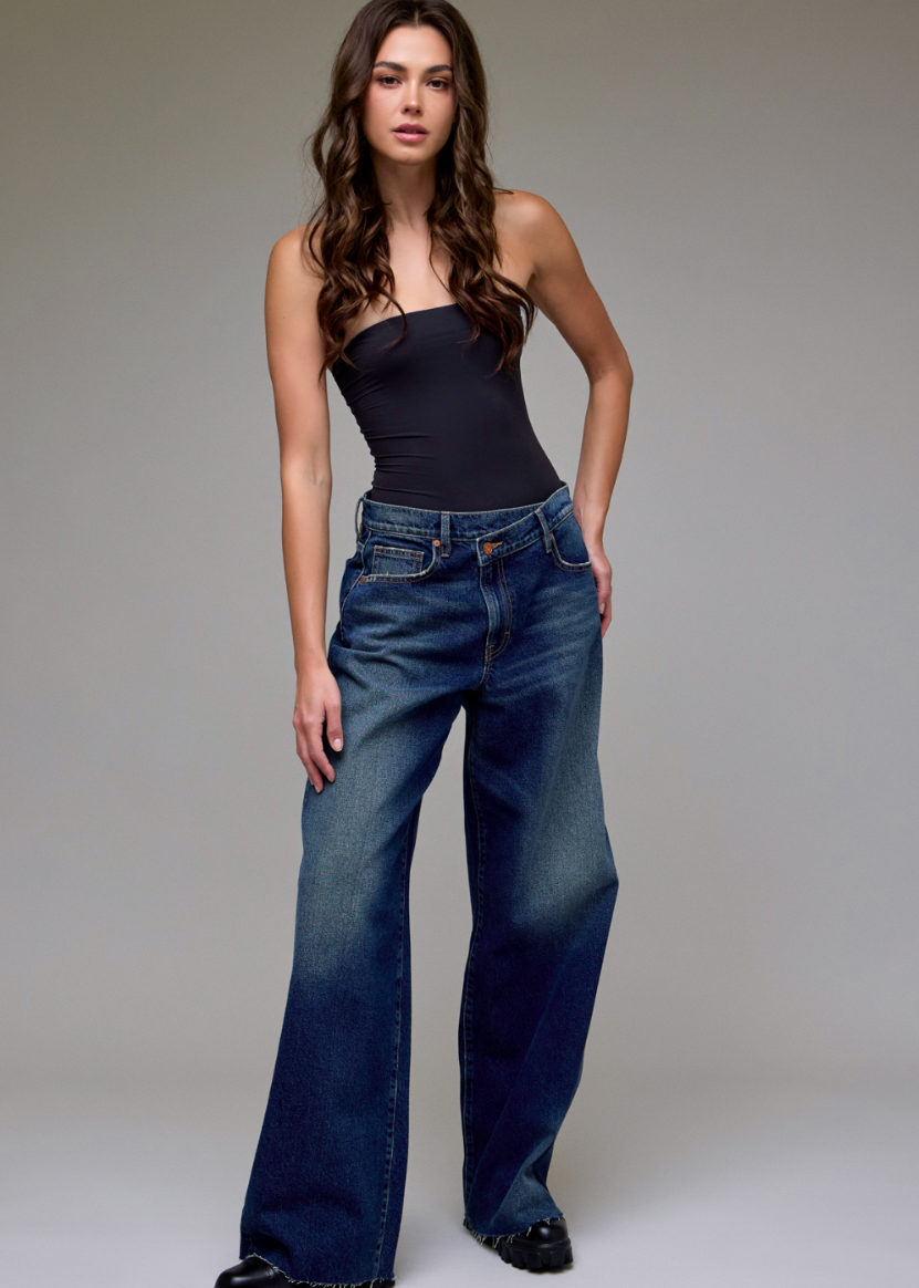 Dark Wash Low Slung Crossover Oversized Baggy